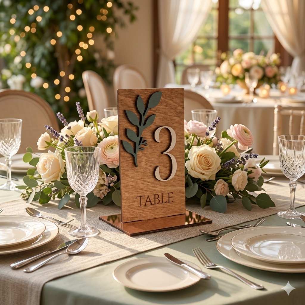Lot de numéros de table en bois rectangulaire